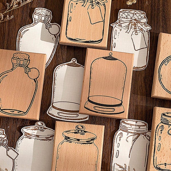 Bottle Rubber Stamps: Wood Mounted Decoration Stamps