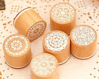 Lace Stamp Set -- Wooden Rubber Stamp Set -- Rubber Stamp Set -- Deco Stamps -- 6 pcs