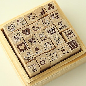 Love Diary Rubber Stamp Set: 25 Korean Wooden Stamps