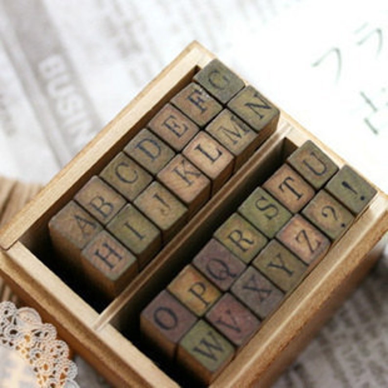 Vintage Alphabet Stamp Set Wooden Rubber Stamp Set Rubber Stamps Lowercase plus Capital-AHS201383 image 3