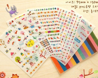 Korean Sticker - Diary Sticker Set - Deco Sticker - 6 sheets - PVC - AH203896