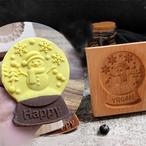 Cookie Embosser for Cookies, Happy Snowman Wooden Cookie Mold, Wood Cookie Stamp,  Great British Bake Off