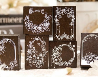 Sello de goma floral: sello de madera para scrapbooking