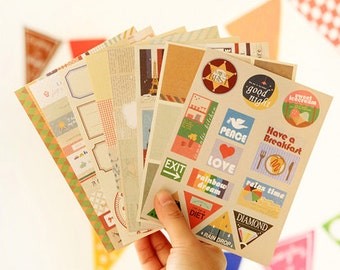 Paper Sticker - Daily Deco Sticker Set - Diary Sticker - Masking Sticker - Vintage - 12 sheets in - AH204179