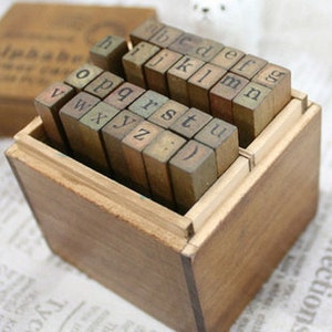 Vintage Alphabet Stamp Set Wooden Rubber Stamp Set Rubber Stamps Lowercase plus Capital-AHS201383 image 2