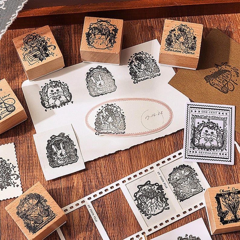 Joj Rabbit Stamps Vintage Animal Themed Stamp Set, Rabbit and Cat Stamps, Plant Stamps ...