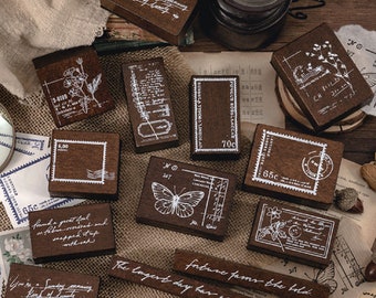 Botanical Rubber Stamp, Wood Mounted, Butterfly, Flower, Phrase Stamp
