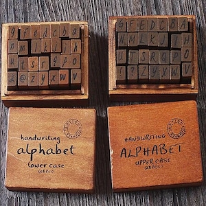 Vintage Alphabet Stamp Set -- Wooden Rubber Stamp Set -- Rubber Stamps -- Handwritten Form -- Lowercase plus Capital
