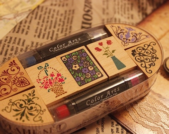 Lace Stamp Set -- Wooden Rubber Stamps -- Deco Stamps -- Style 2 - AH201809