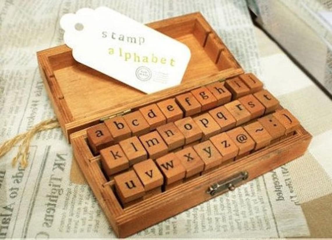 Vintage Alphabet Stamp Set Wooden Rubber Stamps Rubber Etsy