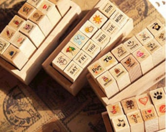 Diary Stamp Set  -- Wooden Rubber Stamp Set -- Korean Stamps - 4 styles can be chosen-AHA5243