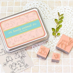 Lovely Animal Stamps in Tin Box  /  Korean Rubber Stamps