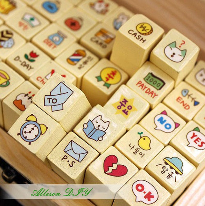 Deco Stamp 40 Pcs Cat Style Wood Stamp Set ON SALE AH201653 Rubber Stamp
