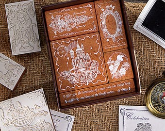 Vintage Castle Rose Wood Stamp Set, Scrapbook Diary Stamps
