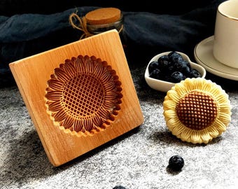 Sunflower Cookie Mold: Wooden Gingerbread Pastry Cutter