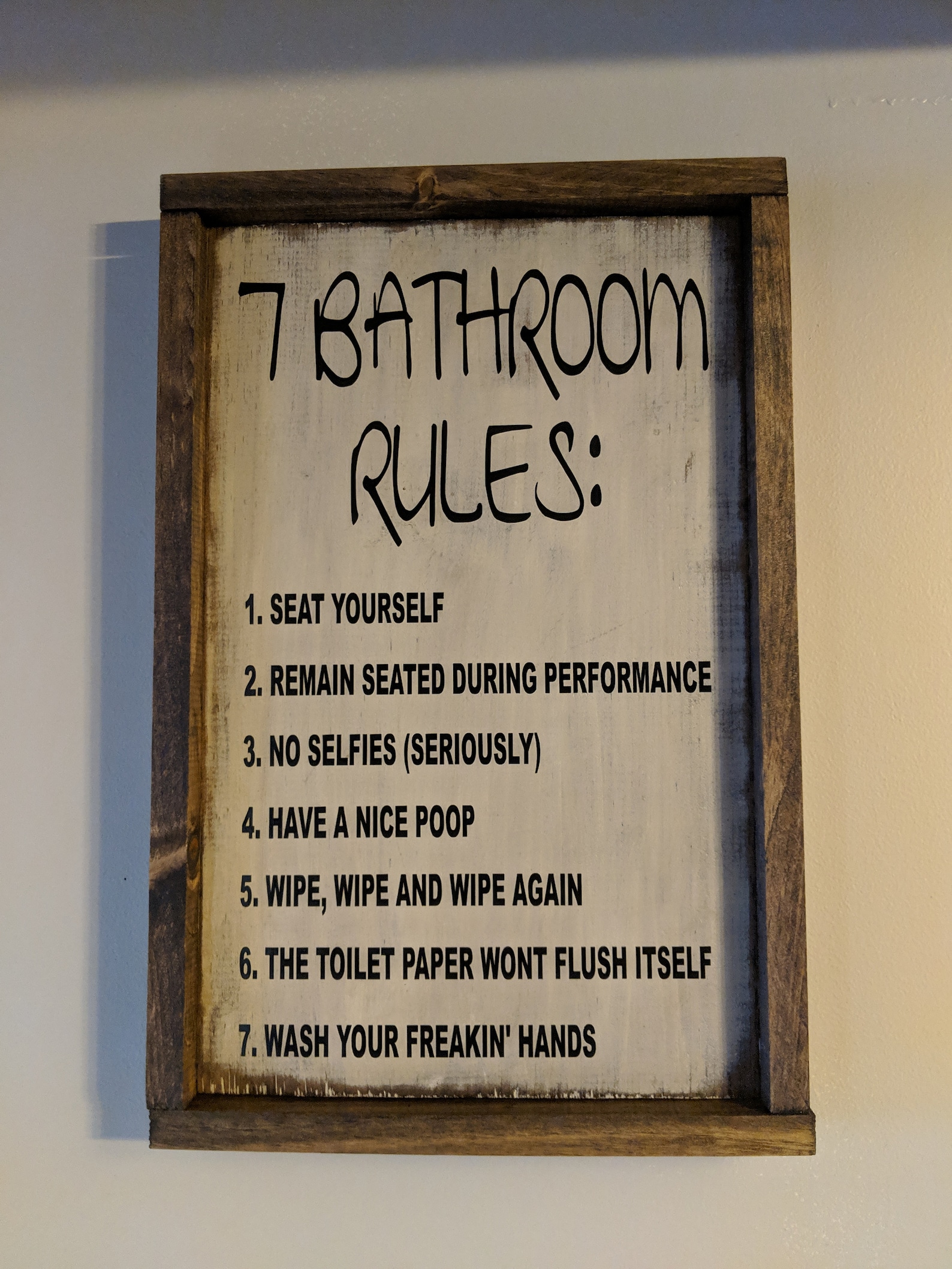 7 Bathroom Rules- Primitve Wood Sign - Etsy