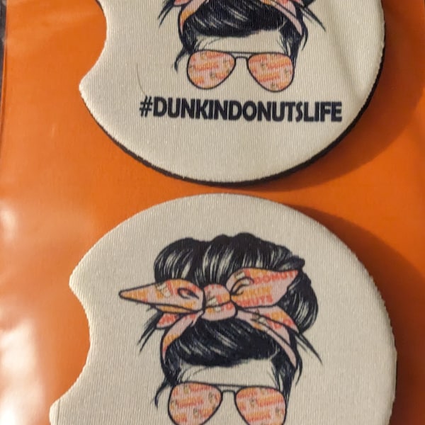 Dunkin Donut Life Car Coasters- Set of 2