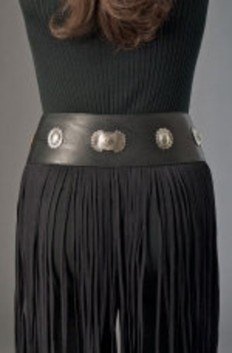 Black Deer Skin Leather Belt With Conchos and Long Fringe, Unique