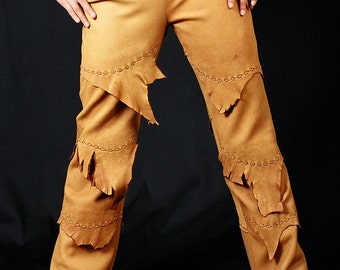 One of A Kind Patchwork Style Hand Made Deer Skin Leather Womens Pants