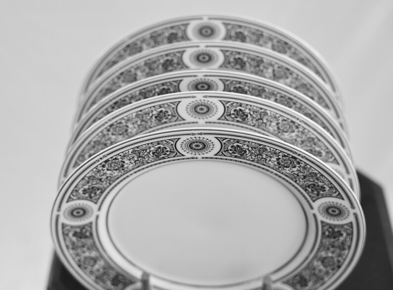 Black and White Plates Porcelain Plates With Gold Design Collection Etsy