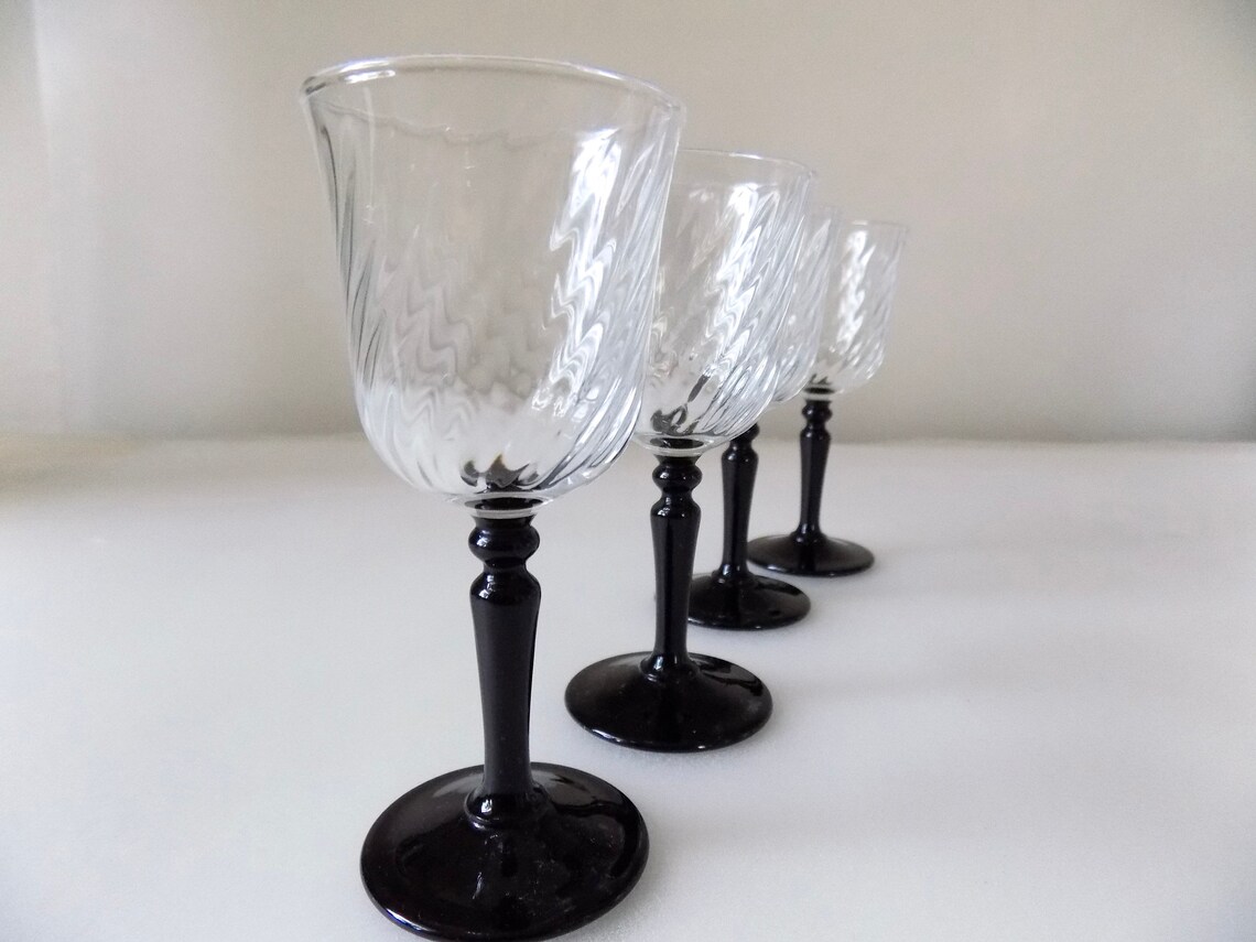 Vintage Luminarc Black Stem Glasses Etsy