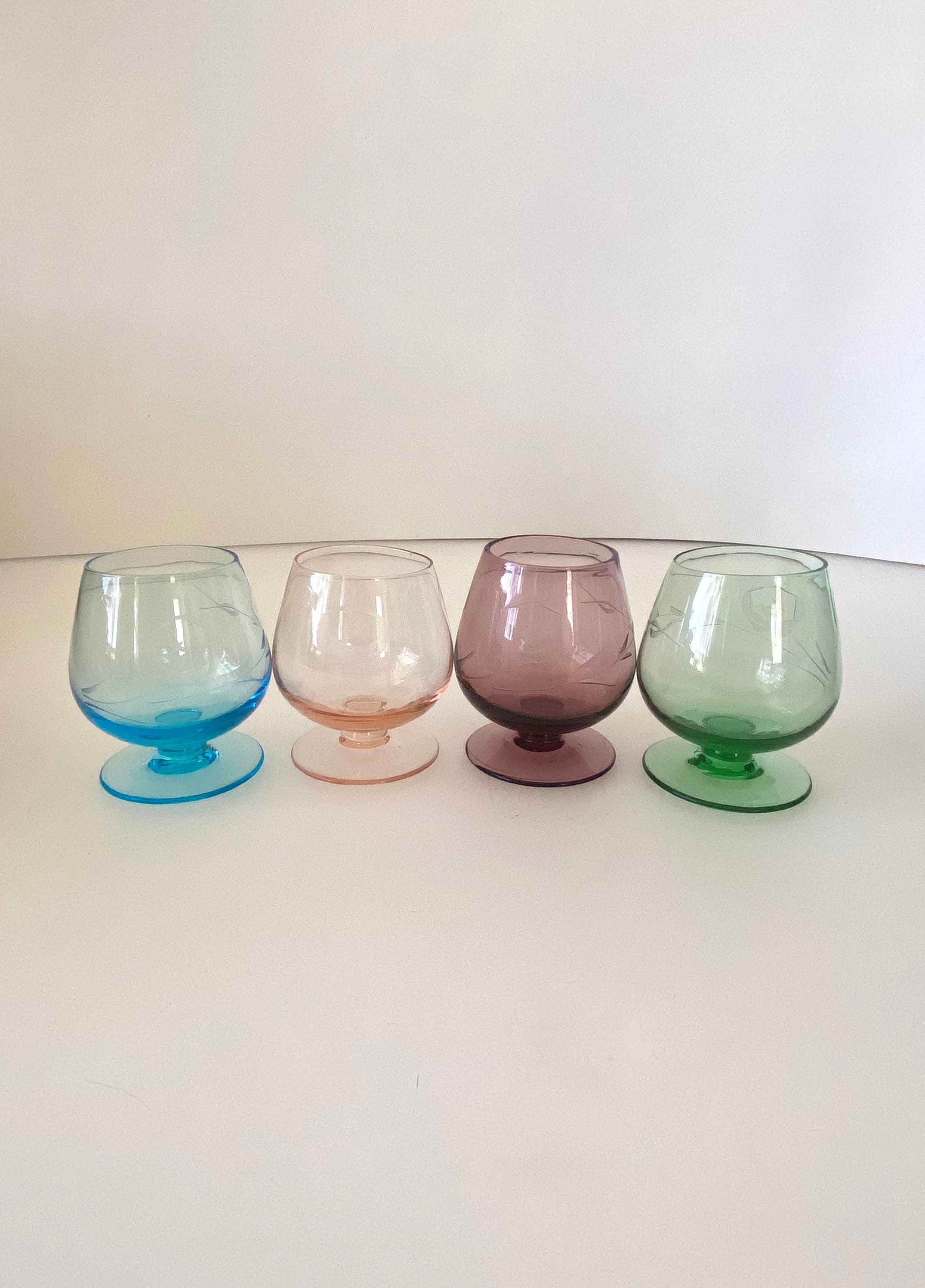Colored Snifters Small Etched Colored Snifters Brandy Etsy