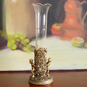 Vintage Bud Vase Golden Ornate Filigree Vase