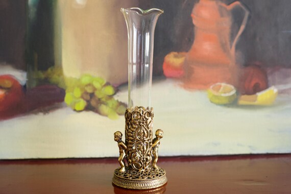 Vintage Bud Vase Golden Ornate Filigree Vase
