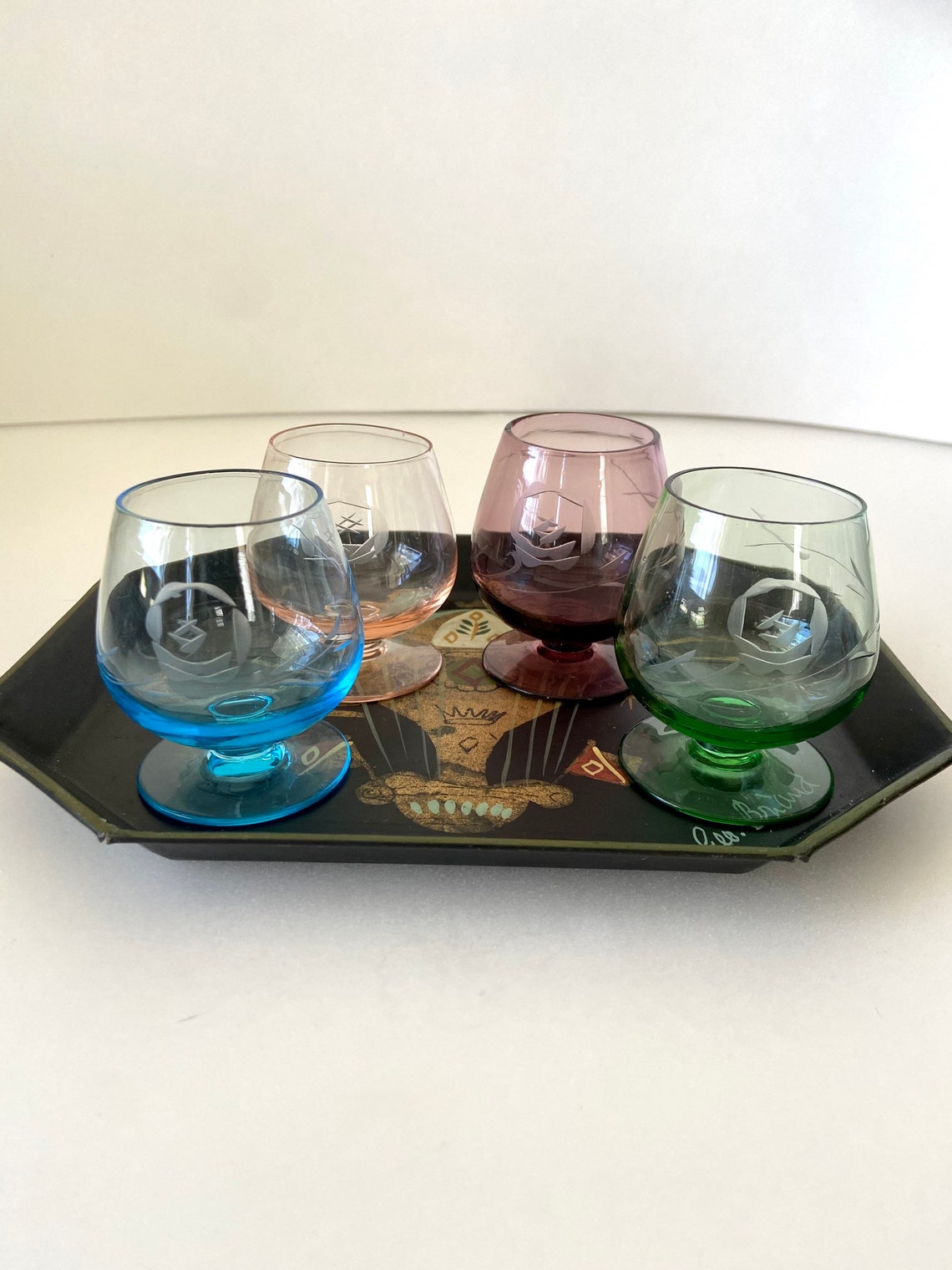 Colored Snifters Small Etched Colored Snifters Brandy Etsy