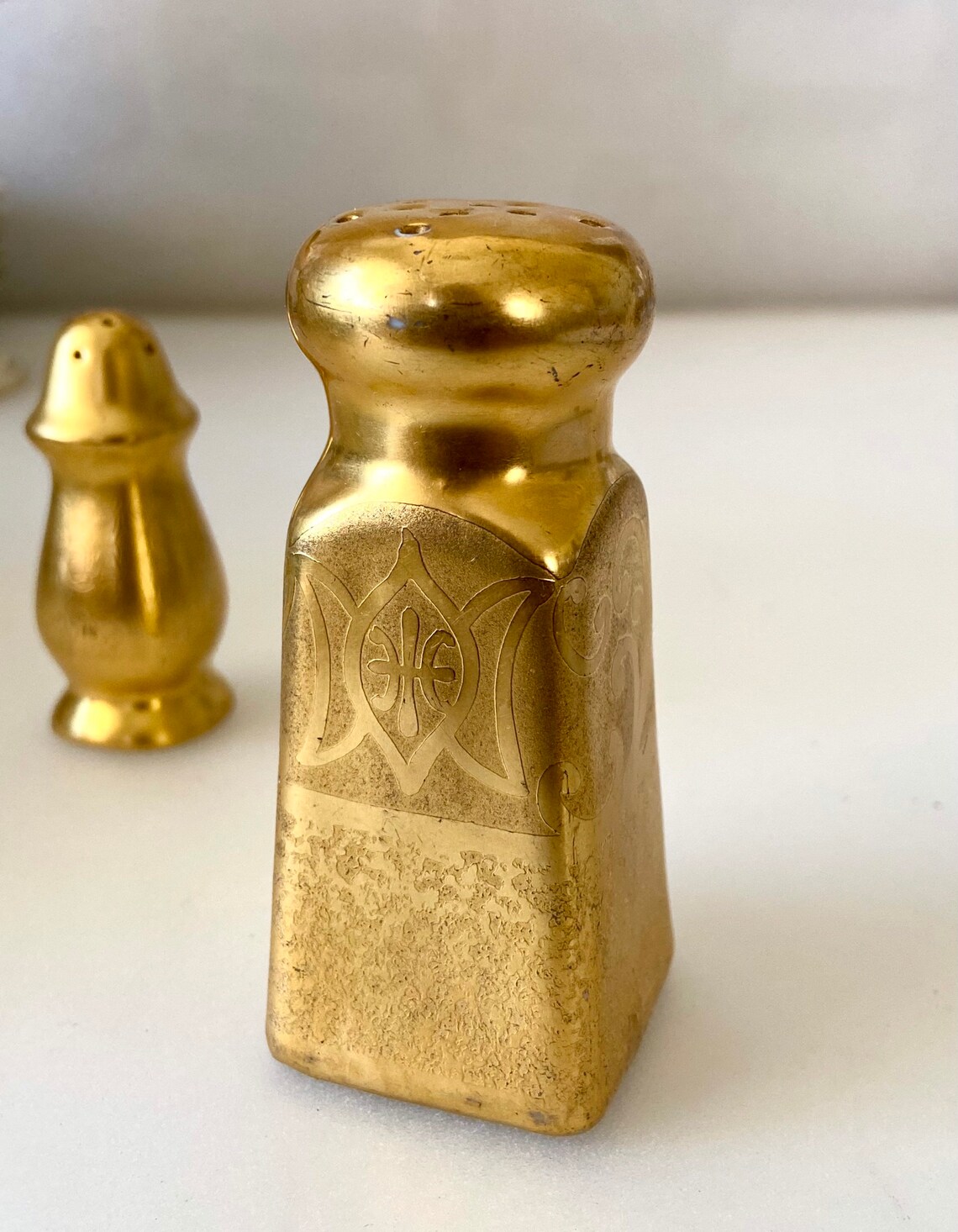 Gold Plated Salt & Pepper Shakers Vintage Shakers Etsy