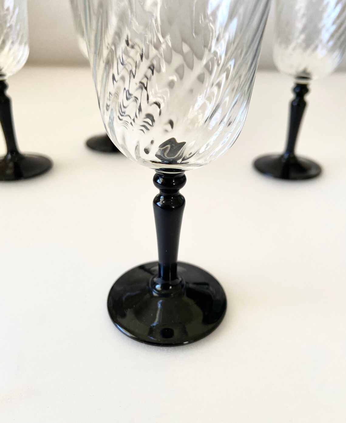 Vintage Luminarc Black Stem Glasses Etsy