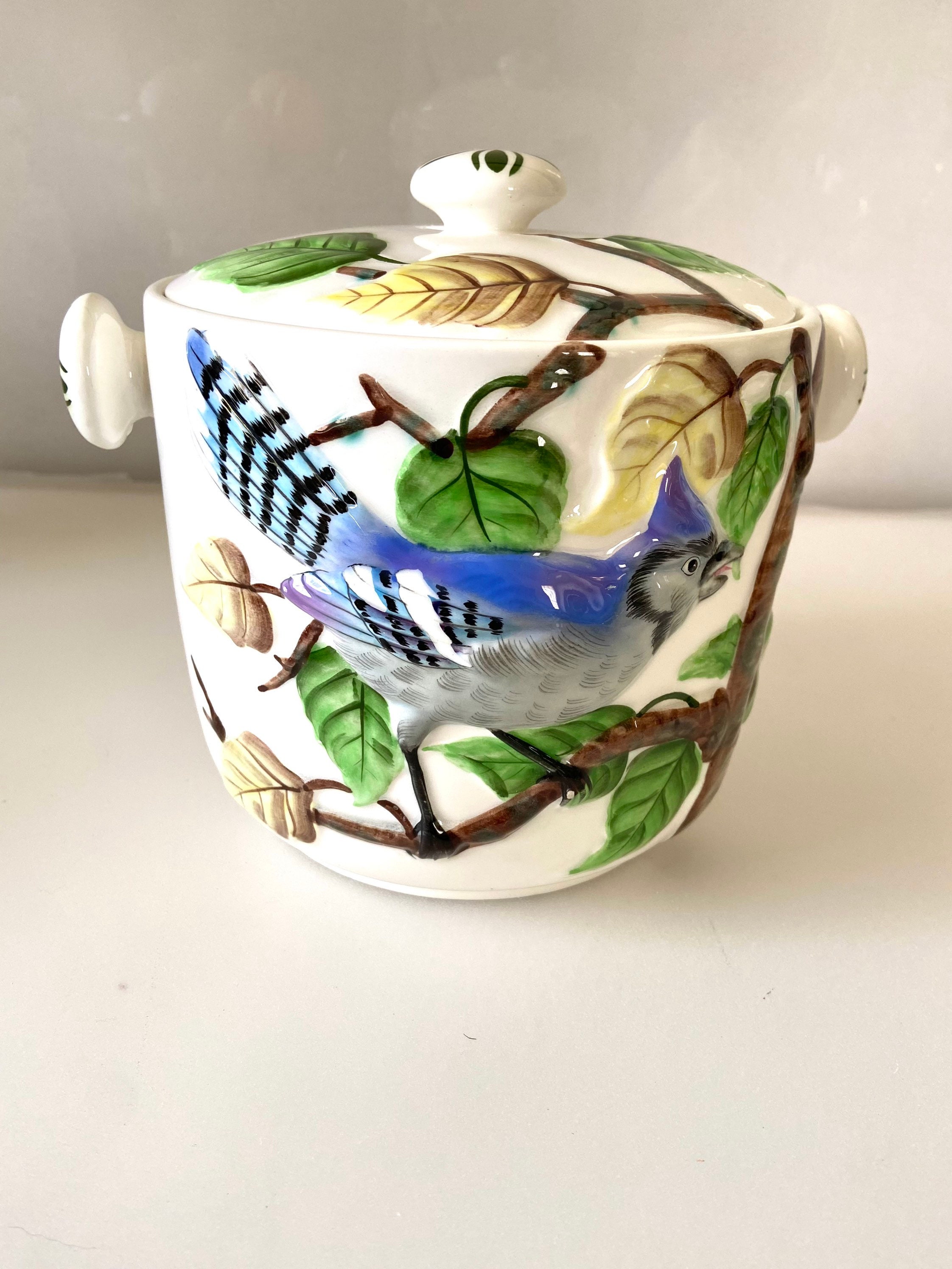 Vintage Ice Bucket Vintage Ice Bucket with Birds Ceramic Etsy