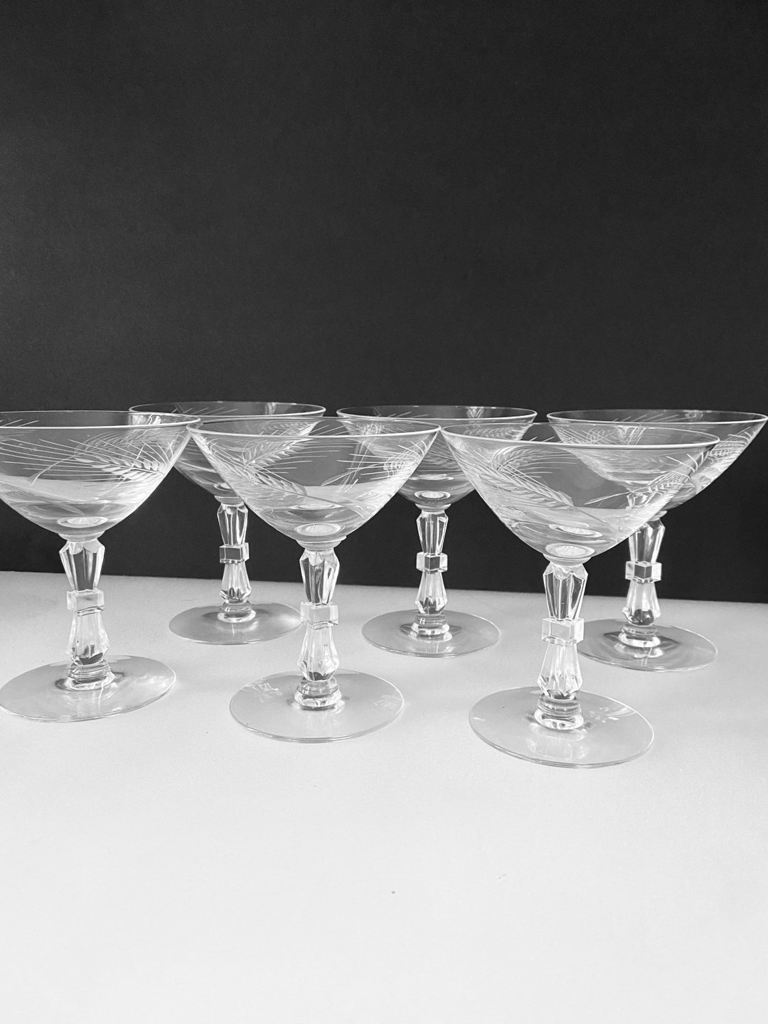 Vintage Cut Glass Cocktail Glasses Art Deco Style Glasses Etsy