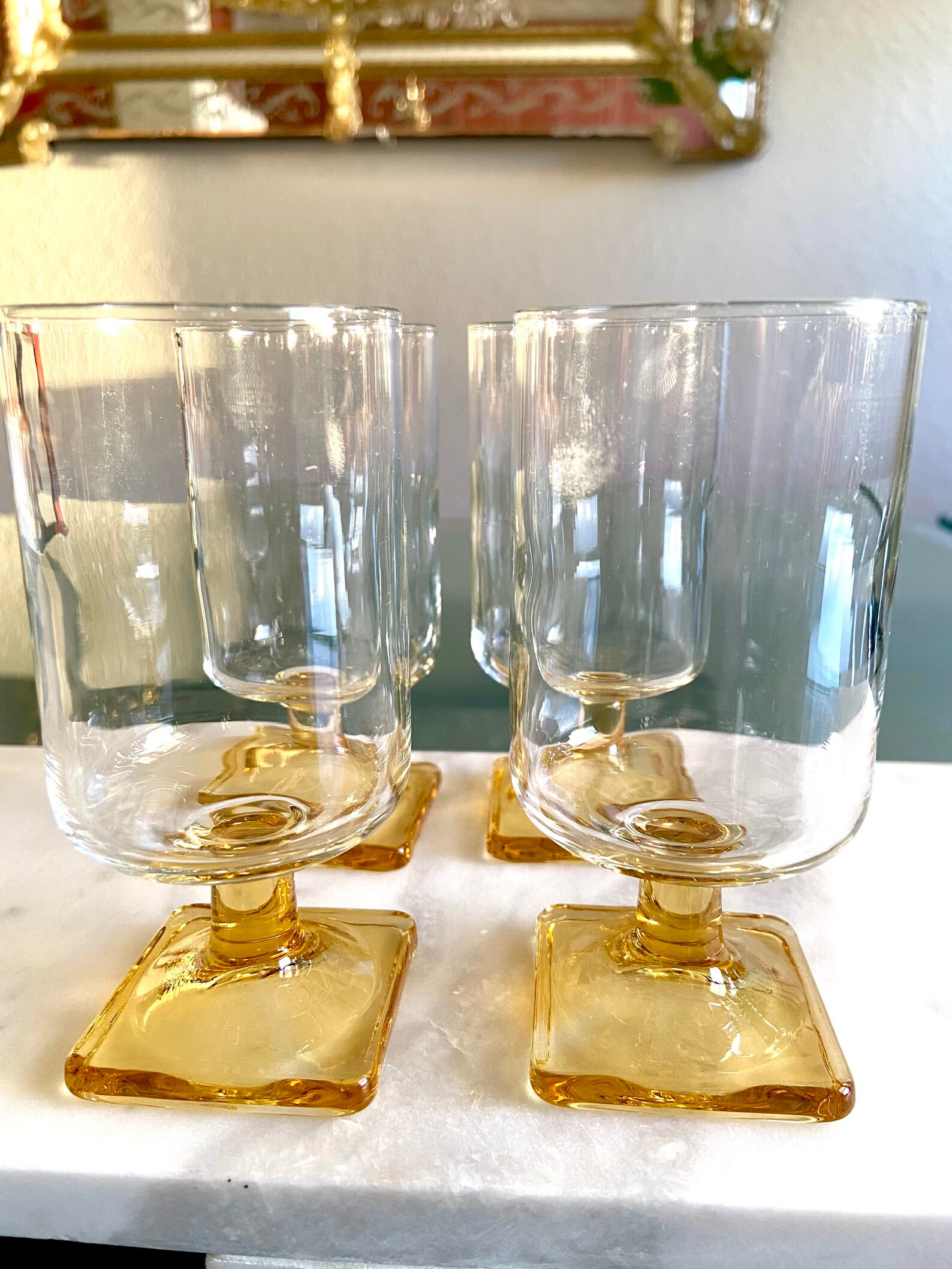 Vintage Topaz Stem Glasses Federal Glass Nordic Topaz Glasses Etsy