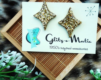 gold atomic star confetti diamond earrings glitzomatic glitz-o-matic
