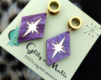 1950s style plugs gold marbled purple atomic stars glitzomatic
