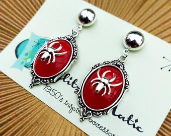 gothic inspired halloween earrings red spiders by glitzomatic glitz-o-matic