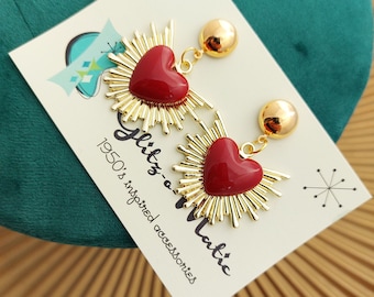 1950s style sacred heart earrings glitz-o-matic glitzomatic