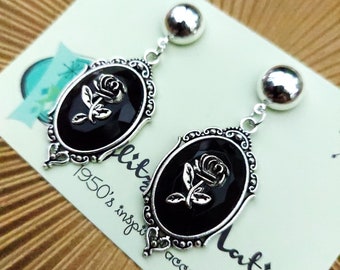 gothic inspired halloween earrings black roses by glitzomatic glitz-o-matic