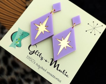 1950s style starburst diamonds in purple & gold mirror by glitzomatic glitz-o-matic