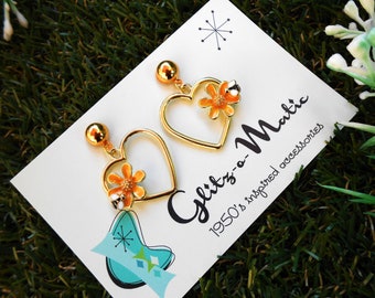 1950s style heart for bees pendant earrings glitz-o-matic
