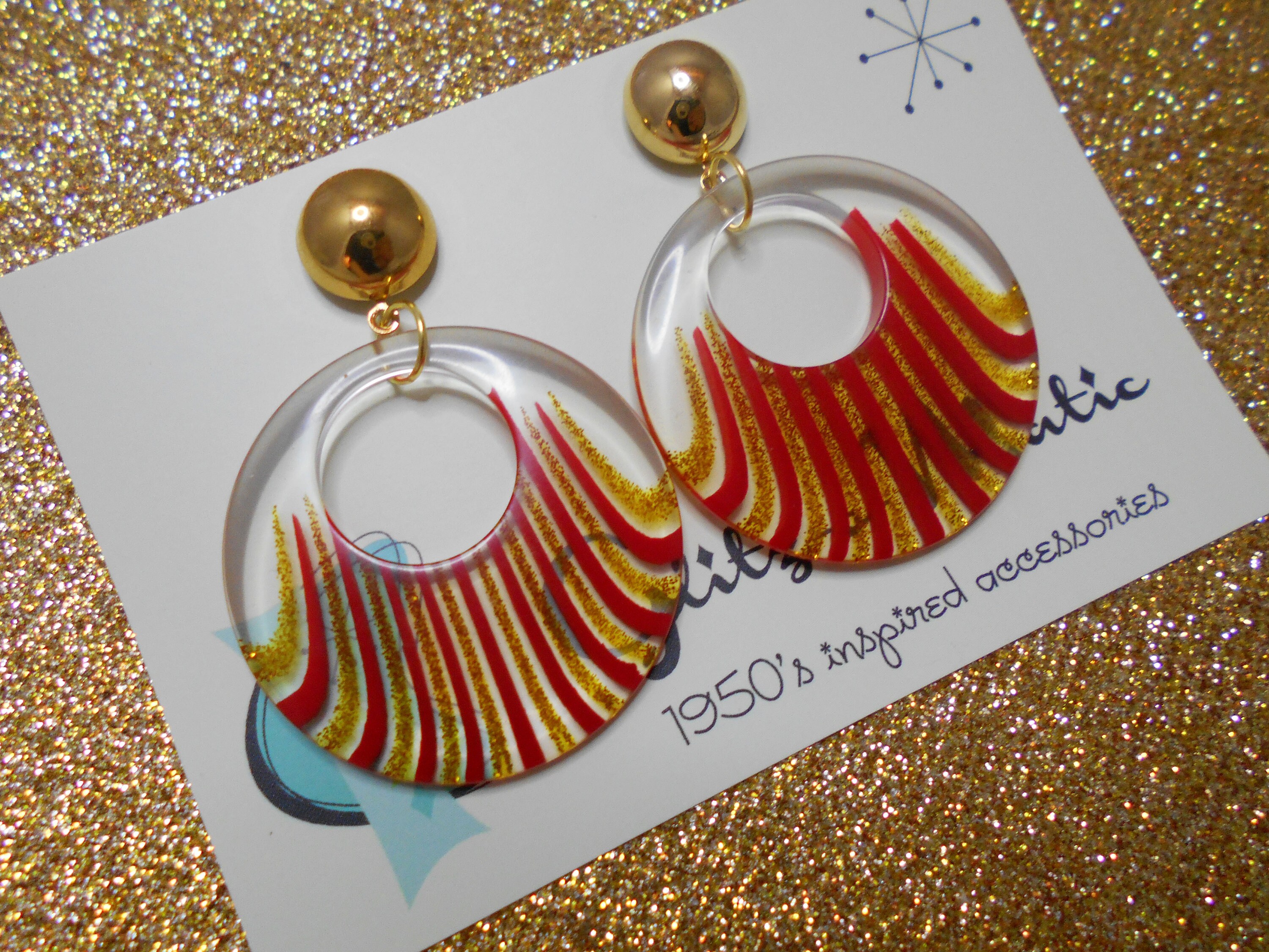 1950s Style Red Gold Clear Lucite Hoops With Gold Studs - Etsy Australia