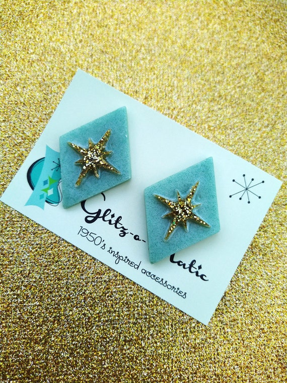 Grandes pendientes estrella rombo en azul brillante - Etsy España