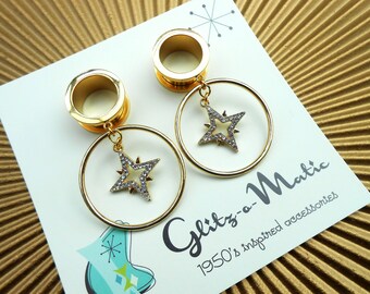 1950s style plug with starburst hoop earrings glitzomatic
