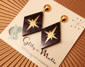 1950s style starburst diamonds in black marble & gold mirror by glitzomatic glitz-o-matic