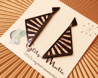 art deco inspired triangle earrings in marbled black & champagne by glitzomatic glitz-o-matic