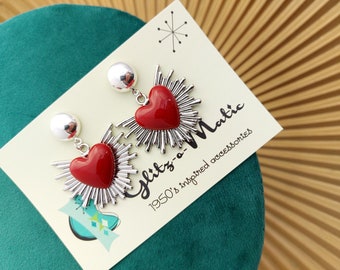 1950s style sacred heart earrings glitz-o-matic