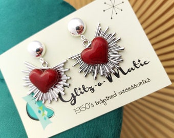 1950s style sacred heart earrings glitz-o-matic