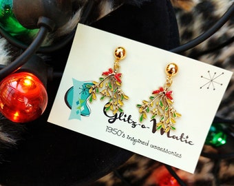 1950s style kiss me under the mistletoe christmas earrings  Glitz-O-Matic Glitzomatic