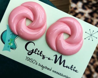 1950s inspired pink vintage knot earrings Glitz-O-Matic Glitzomatic